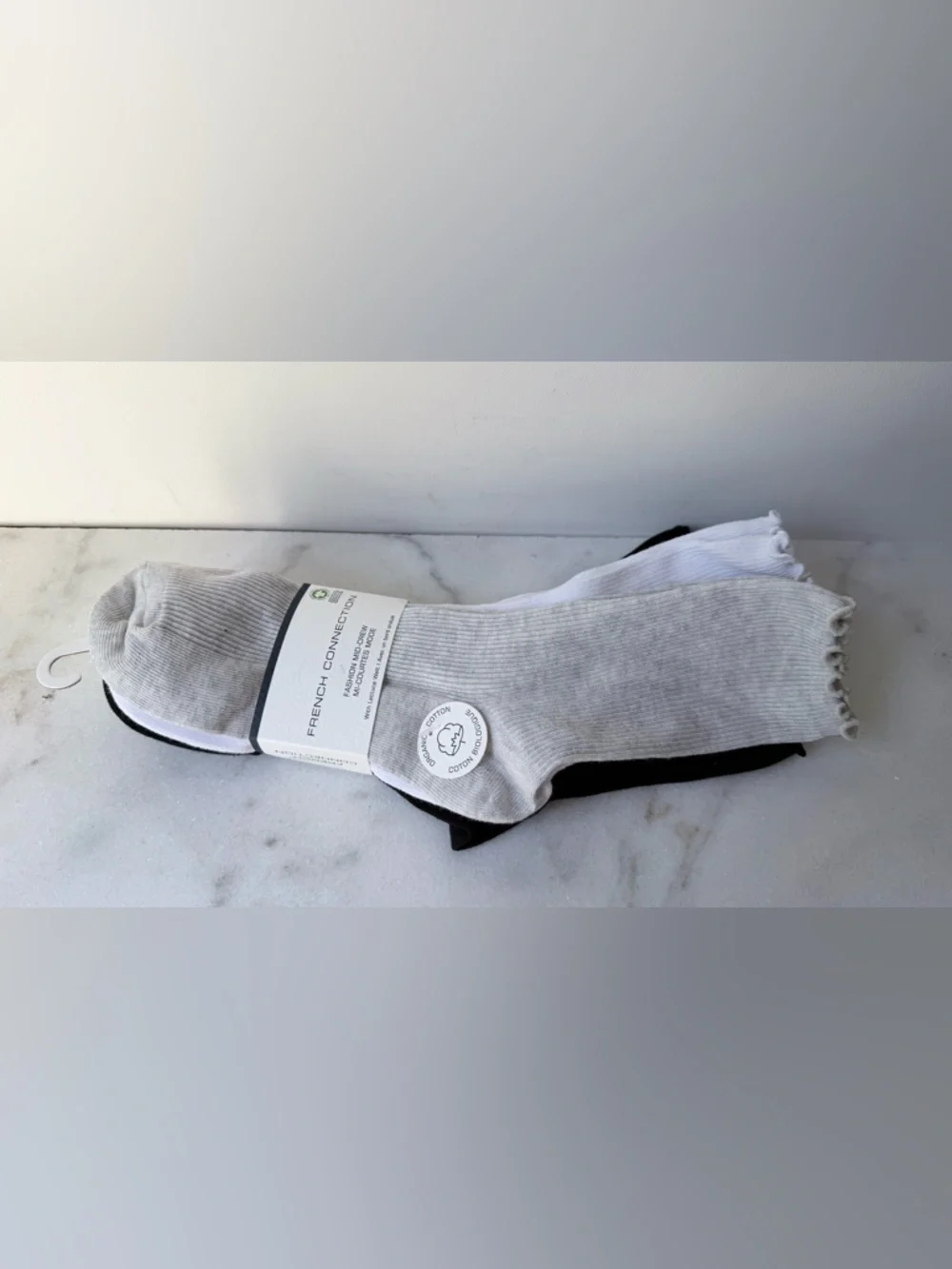 French Connection women Mid-Crew Socks - Light Gray, White & Black